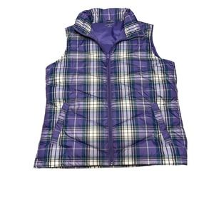 Lands' End Goose Down Puffer Vest Womens Size Medium 10-12 Purple Plaid Full Zip
